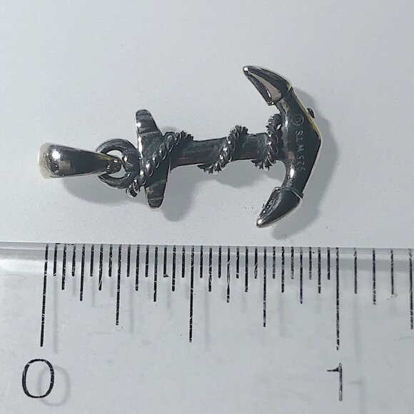 Small Oxidized Sterling Silver Nautical Anchor Pendant w/Rope - Picture 3 of 3
